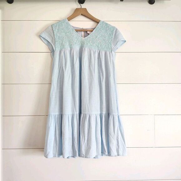 J. Marie Blue Green Embroidered Shift Dress Tiered Boho Peasant Cottage Flowy XS - Picture 1 of 11